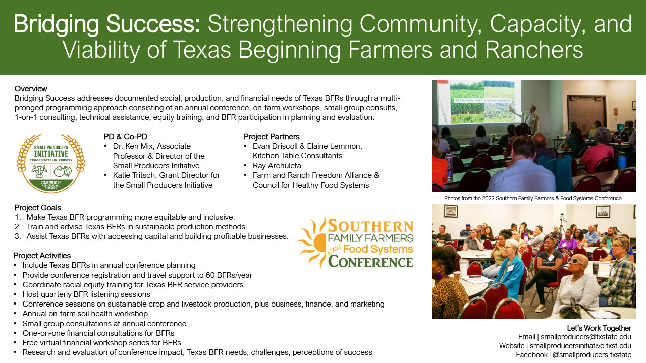 Bridging Success: Strengthening Community, Capacity, and Viability of Texas Beginning Farmers and Ranchers poster