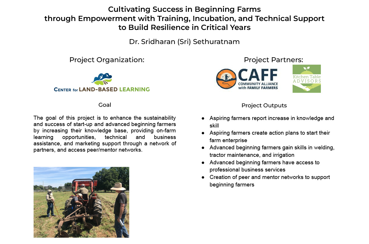 Cultivating success in Beginning Farms through empowerment with training, incubation, and technical support to Build Resilience in Critical Years poster